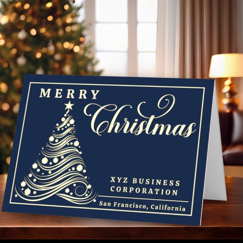 Elegant Ribbon Tree Merry Christmas Business Foil Holiday Card