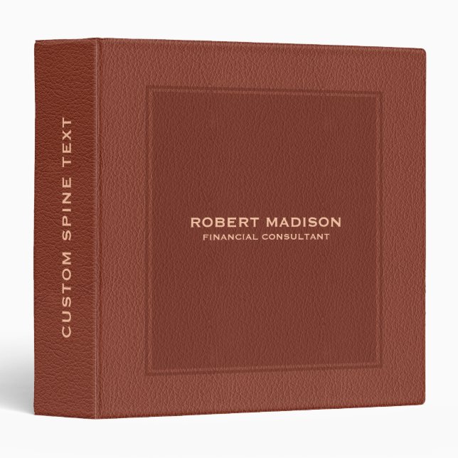 Elegant Rich Brown Faux Leather Print 3 Ring Binder (Front/Spine)