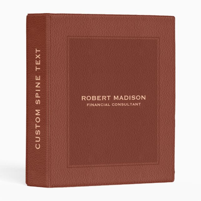 Elegant Rich Brown Faux Leather Print Mini Binder (Front/Spine)