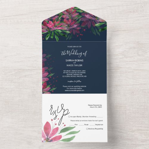 Elegant Rich Colored Abstract Lotus Watercolor All In One Invitation