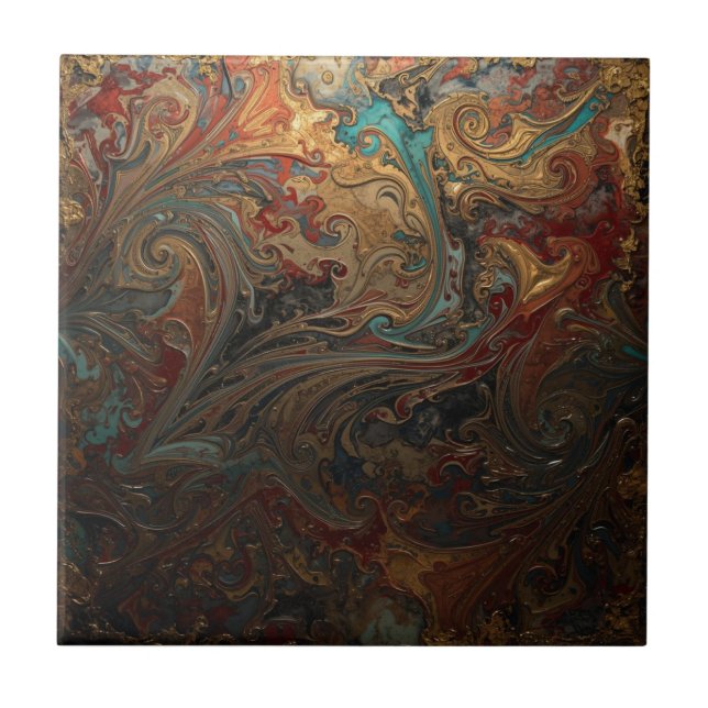 Elegant Rich Copper Patina Metallic gold  Ceramic Tile (Front)