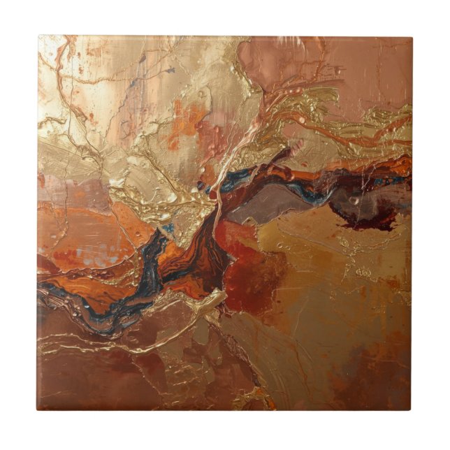 Elegant Rich Copper Patina Metallic gold  Ceramic Tile (Front)