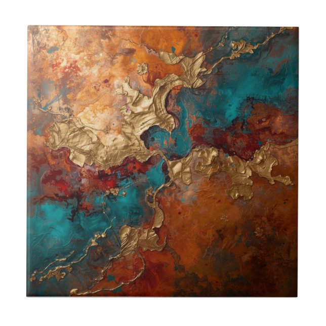 Elegant Rich Copper Patina Metallic gold  Ceramic Tile (Front)