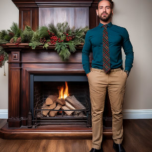 Elegant Rich Dk Plaid Cranberry Blue Teal Holiday Neck Tie