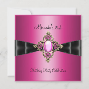 Elegant Rich Pink Jewel Black 21st Birthday Invitation