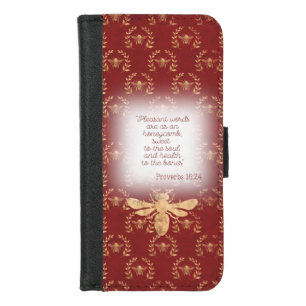 Elegant Rich Red Gold Bee Wreath Christian iPhone 8/7 Wallet Case