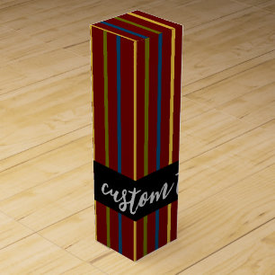 ELEGANT RICH RED VERTICAL STRIPE LINES SCRIPT TEXT WINE BOX