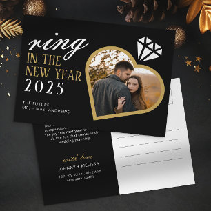 Elegant Ring in the New Year Engagement Christmas Holiday Postcard