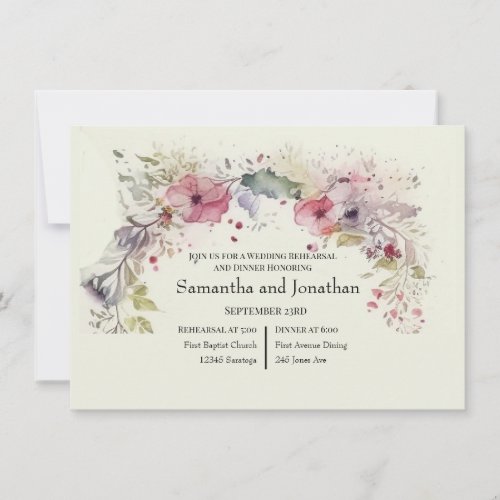   Elegant Ring of Flowers Water Color Rehearsal  Invitation