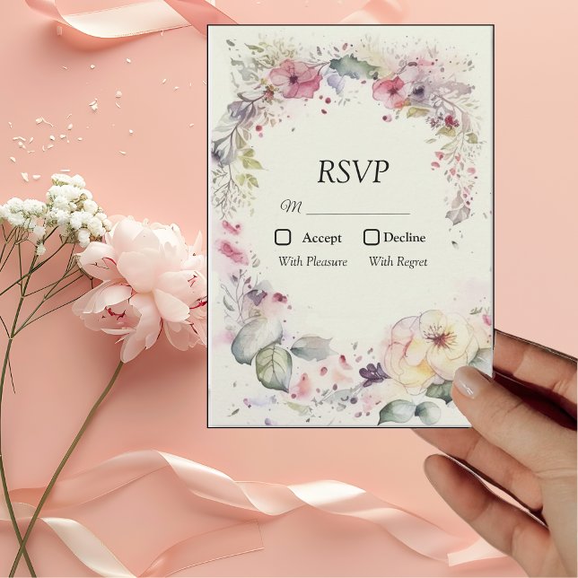 Elegant Ring of Flowers Water Color RSVP Card (Creator Uploaded)