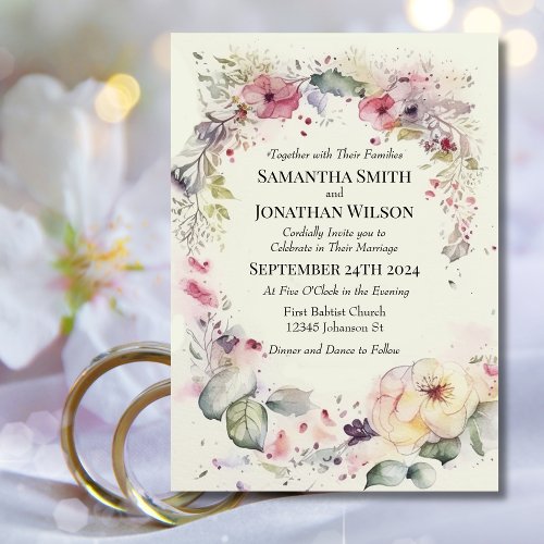Elegant Ring of Flowers Water Color Wedding  Invitation