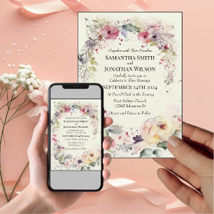 Elegant Ring of Flowers Water Color Wedding Invitation
