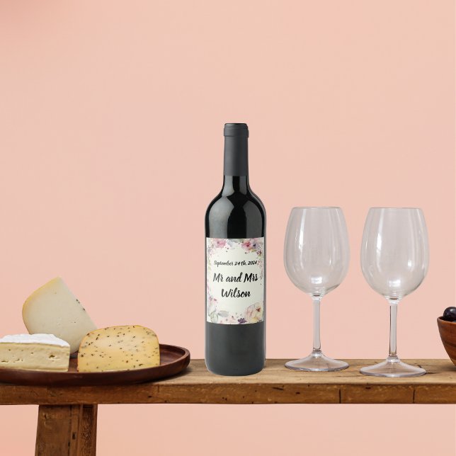 Elegant Ring of Flowers Water Color  Wine Labels (Creator Uploaded)