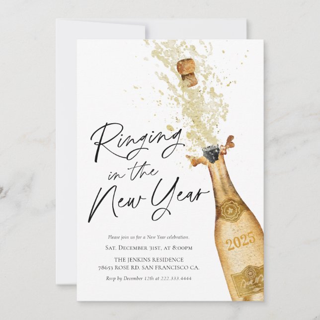 Elegant Ringing in the New Year Party invitation (Front)