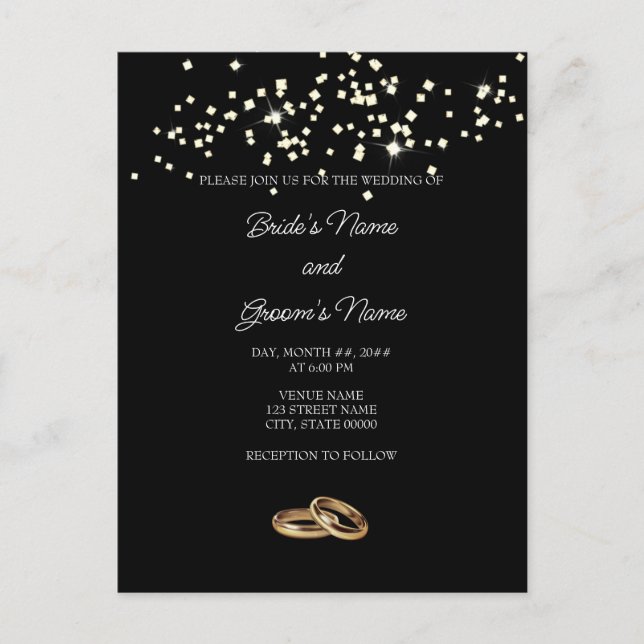 Elegant Rings Rhinestones Wedding Invitation Postcard (Front)