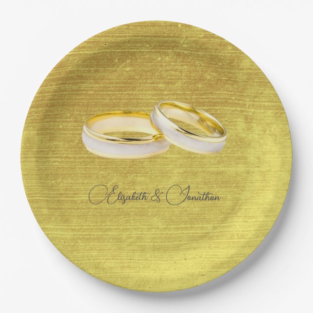 Elegant Rings Simple Wedding  Paper Plates (Front)