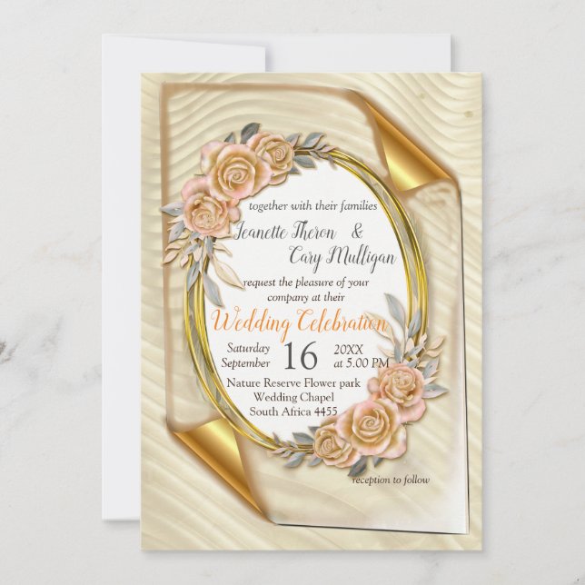 Elegant Ripple Cream & Gold Invitation (Front)