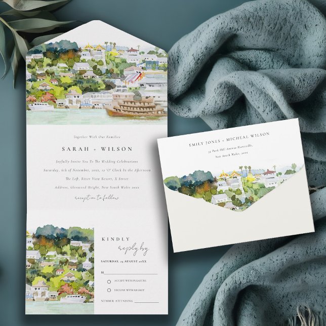 Elegant River Cruise Country Landscape Wedding All In One Invitation (Creator Uploaded)