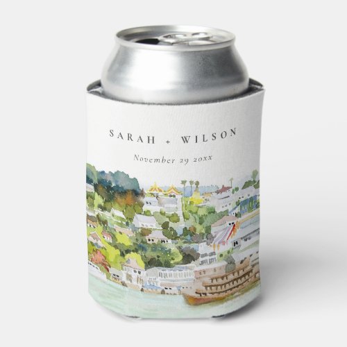 Elegant River Cruise Country Landscape Wedding Can Cooler