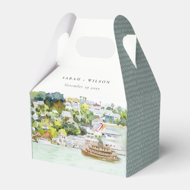 Elegant River Cruise Country Landscape Wedding Favor Boxes (Front Side)