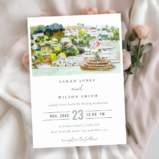 Elegant River Cruise Country Landscape Wedding Invitation