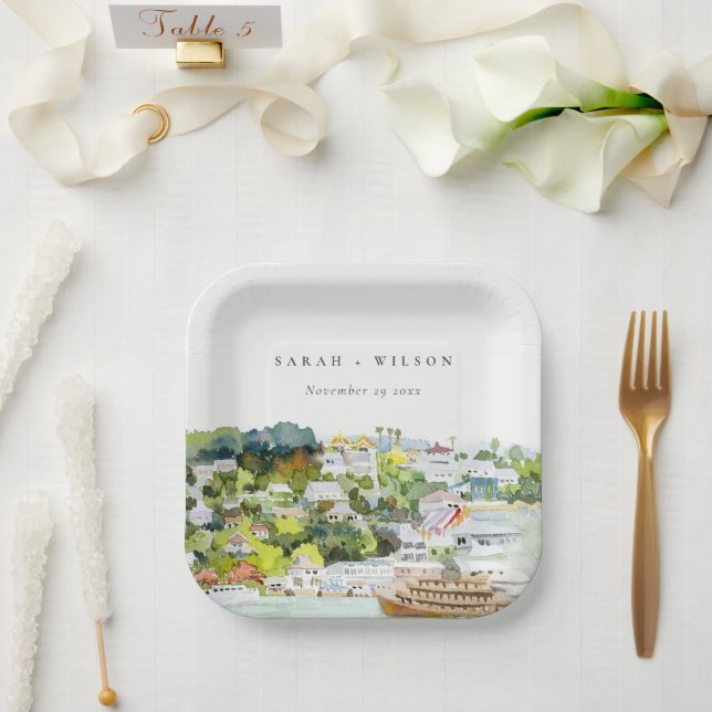 Elegant River Cruise Country Landscape Wedding Paper Plates (Wedding)