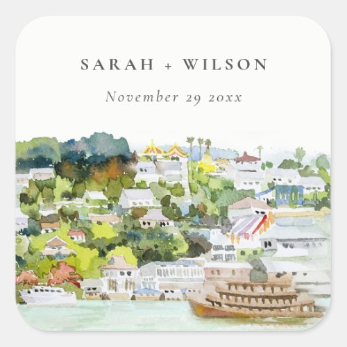 Elegant River Cruise Country Landscape Wedding Square Sticker