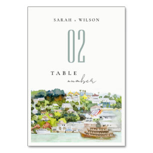 Elegant River Cruise Country Landscape Wedding Table Number