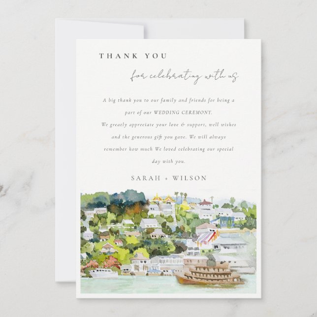 Elegant River Cruise Country Landscape Wedding Thank You Card (Front)