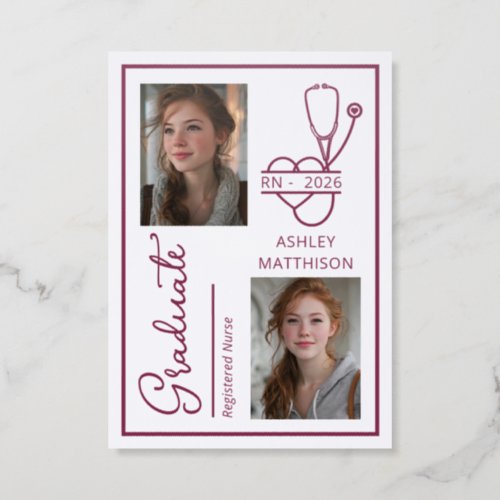 Elegant RN 2026 Letterpress Nursing Graduation  Photo Cards