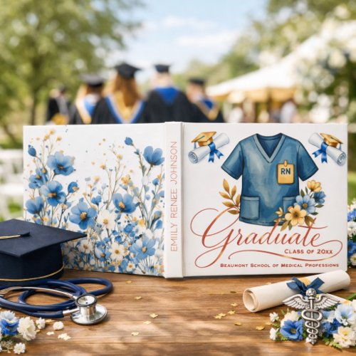 Elegant RN Graduation Keepsake – Blue Scrubs Guest Book