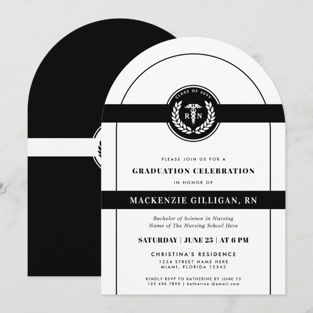 Elegant RN Nursing School Graduation Modern Invitation (Front/Back)