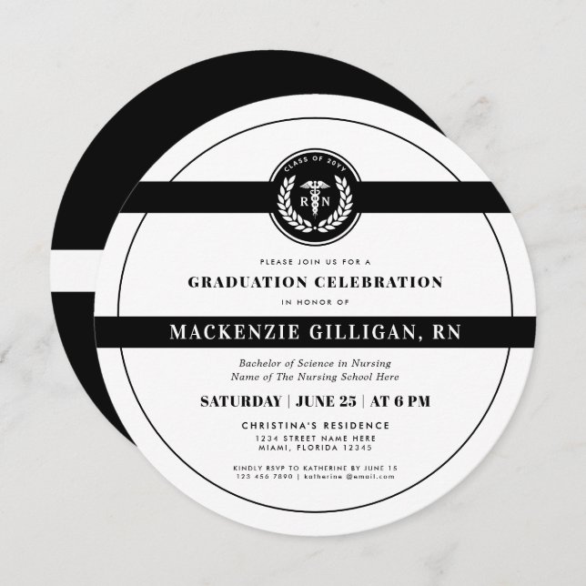 Elegant RN Nursing School Graduation Modern Invitation (Front/Back)