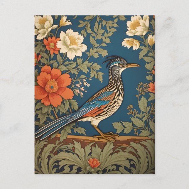 Elegant Roadrunner Bird William Morris Inspired Postcard (Front)