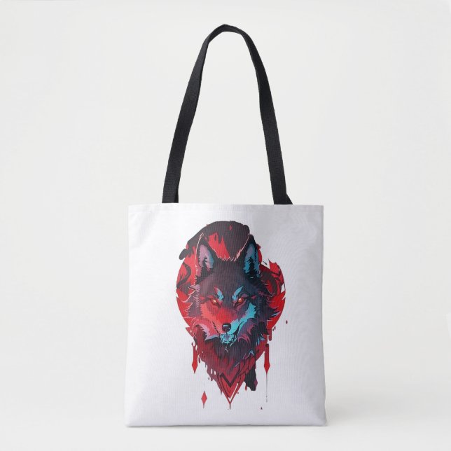 Elegant Roamer: The Wolf in Red Tote Bag (Front)