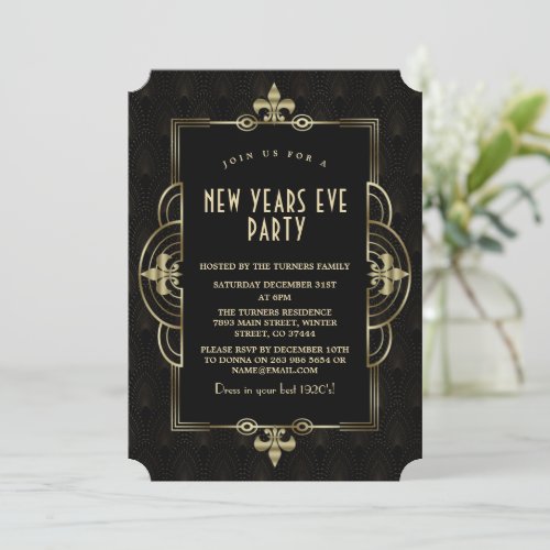 Elegant Roaring 20s Great Gatsby New Years Eve  Invitation