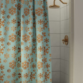 Elegant Robin Egg Blue Festive Copper Snowflakes Shower Curtain by mothersdaisy at Zazzle