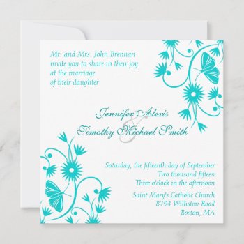 Elegant Robin's Egg Blue Floral Wedding Invitation by Jamene at Zazzle