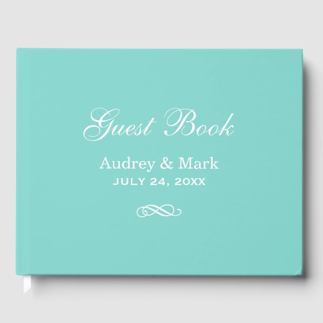 Elegant Robin's Egg Blue Wedding Monogram Guest Book (Front)