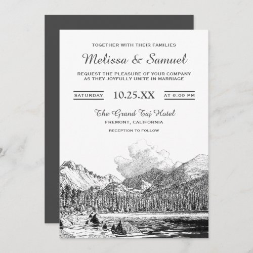Elegant Rocky Mountain Drawing Wedding Invitation