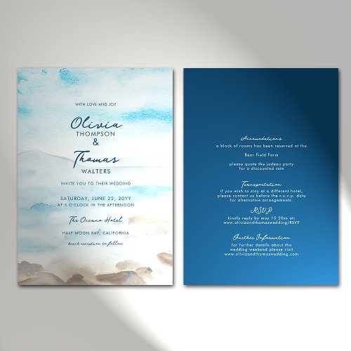 Elegant Rocky Ocean Mist All in One Beach Wedding Invitation