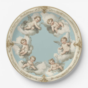 Elegant Rococo Cherub Cloud Blue Paper Plate