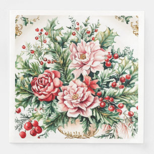 Elegant Rococo Floral and Foliage Holiday Dining  Paper Dinner Napkins
