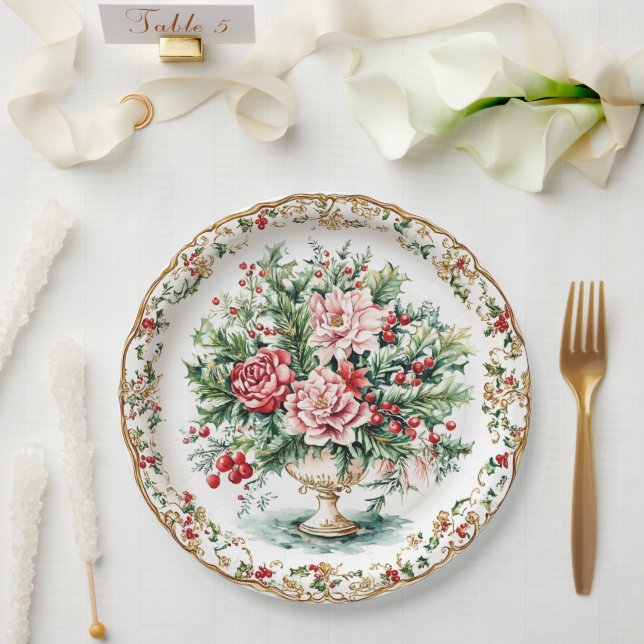 Elegant Rococo Floral and Foliage Holiday Dining  Paper Plates (Wedding)