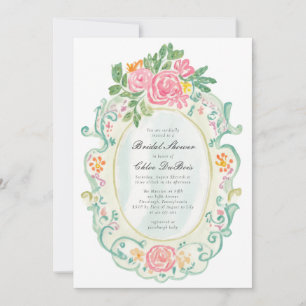 Elegant Rococo Floral Bridal Shower QR code Invitation