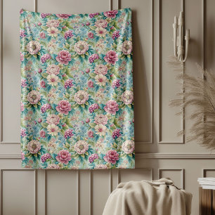Elegant Rococo Floral Ornate Botanical Patterns Fleece Blanket