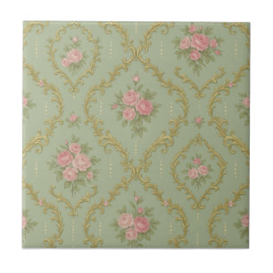 Elegant Rococo Floral Pattern in Soft Pastels Ceramic Tile