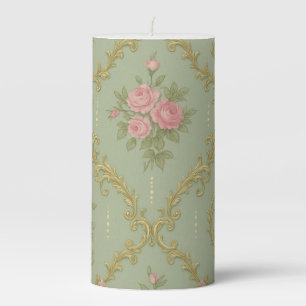 Elegant Rococo Floral Pattern in Soft Pastels Pillar Candle
