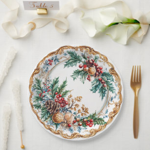 Elegant Rococo Foliage Holiday Dining Paper Plates