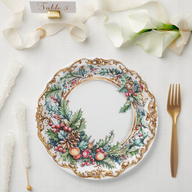 Elegant Rococo Foliage Holiday Dining  Paper Plates (Wedding)